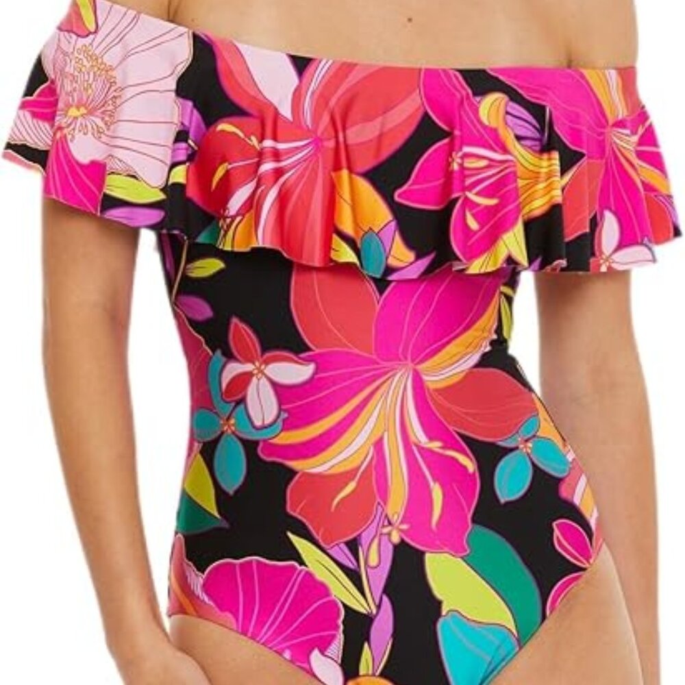 Trina Turk Solar One Piece Off The Shoulder Ruffle Swimsuit Floral Print